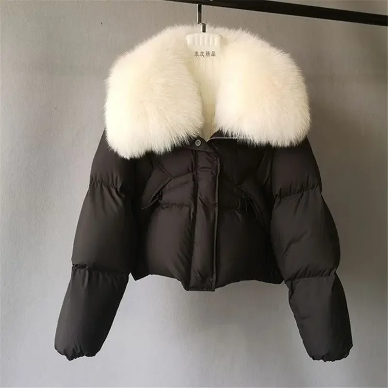 Winter New Fashionable Women Down Jacket Short Thick Fur Collar Detachable Top