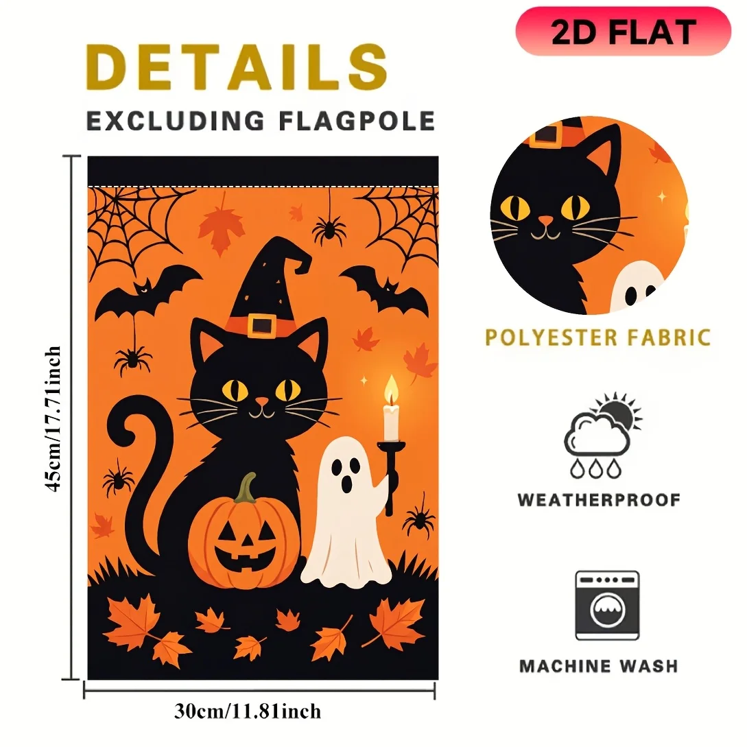 2D Flat Garden Flag 1 Piece, Maple Pumpkin Bat Candle Ghost Halloween Garden Flag, Halloween Celebration Flag, Durable Polyester Material, Very Suitable for Garden, Lawn, Yard, Home, Outdoor, Beach Decoration Flag, Halloween Celebration Decoration Flag