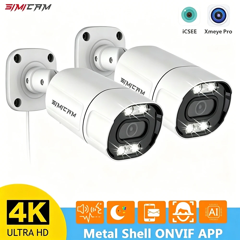 Caméra IP de sécurité PoE 4K Onvif, audio bidirectionnel, 48V PoE/DC 12V, vision nocturne couleur, 2 pièces, 8MP, surveillance vidéo en métal pour NVR