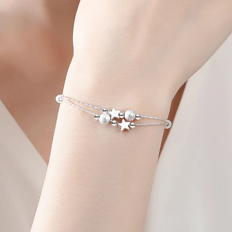 925 Sterling Silver Bracelets For Women Fashion Designer  Double-layer Star  Bead Charm Bracelets Party Wedding Jewelry Gifts