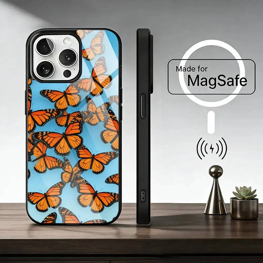 Retro Art Black B-Butterfly   Phone Case For iPhone17,16,15,14,13,12,11 Plus,Pro Magnetic with Magsafe Wireless Charging