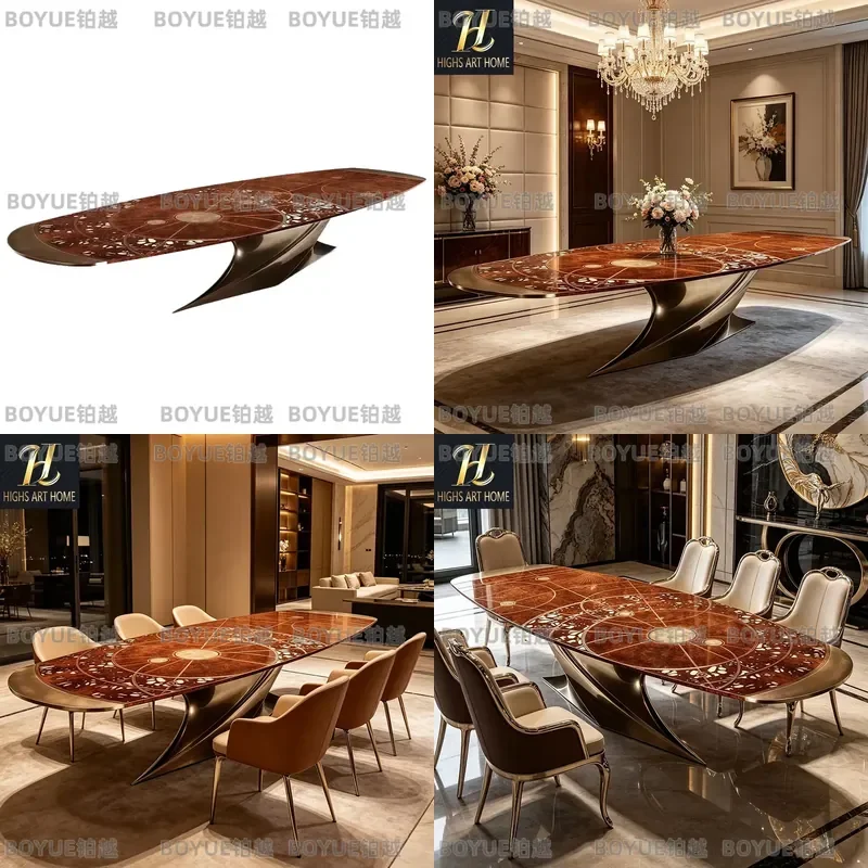 Luxury Star Map Solid Wood Dining Table Modern Creative Metal Base for Villa Restaurant High End Art Furniture