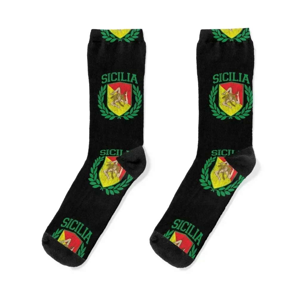 SICILY - Sicilia Flag and Shield Trinacria - Sicilian Flag Socks cycling heated compression Women's Socks Men's