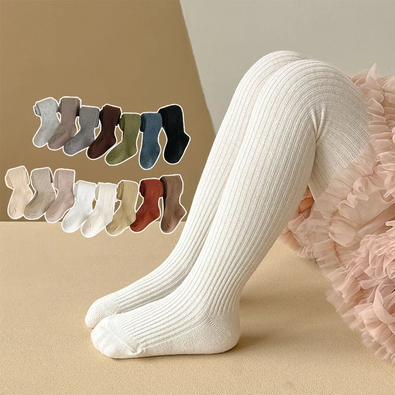 Baby Boys Girls Fashion Solid Vertical Pantyhose Children Leggings Tights Cotton Stretch Kids Knitting Trousers For 0-6 Years