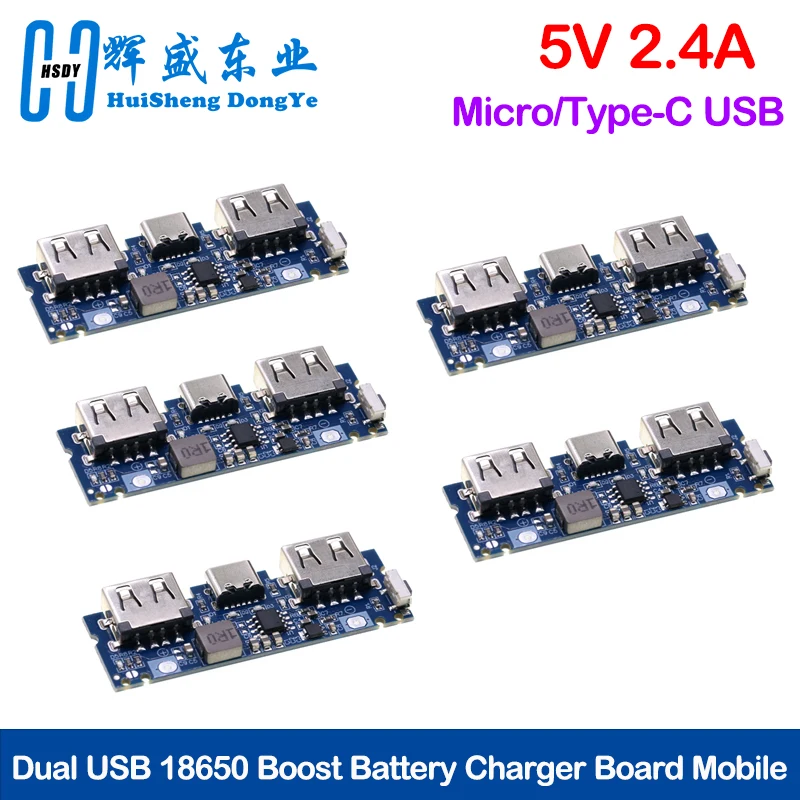 5/10pcs Micro/Type-C USB 5V 2.4A Dual USB 18650 Boost Battery Charger Board Mobile Power Bank Accessories For Phone DIY