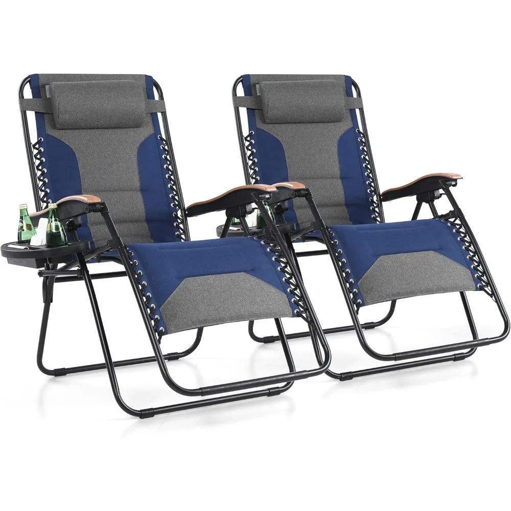 

Zero Gravity Chairs Set of 2, XL Oversized Outdoor Anti Gravity Chair, Patio Lounge Folding Adjustable Chair with Cup Holder