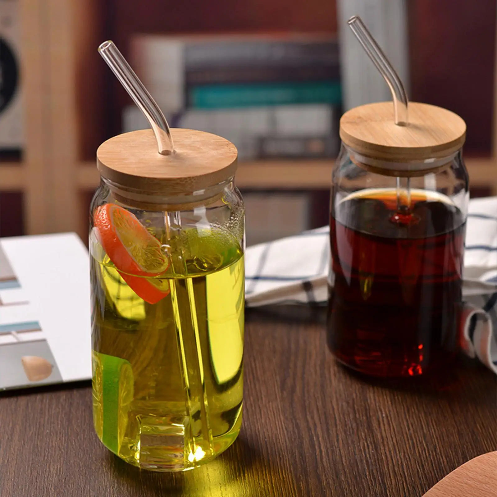 Reusable Glass Cup with Bamboo Lid and Straw Bubble Tea Coffee Jar for Festive Party Dinner and Daily Drinks
