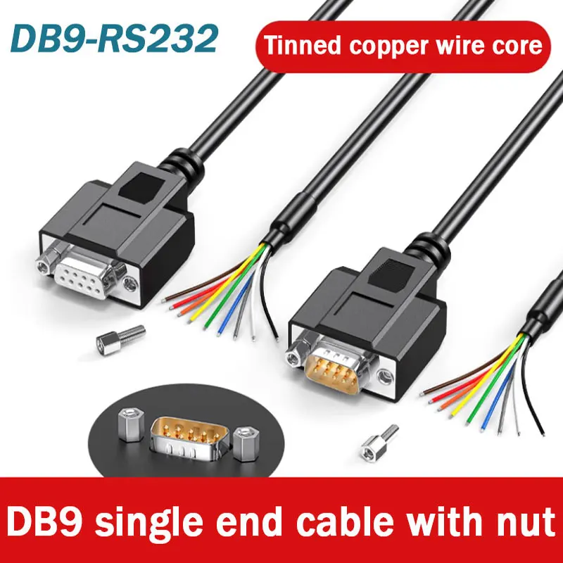 DB9 Connector Single Head Cable with D-type Module Fixed Male Female DB9 with Nut Panel 9-pin RS232 Serial Port Socket Line 1.5m