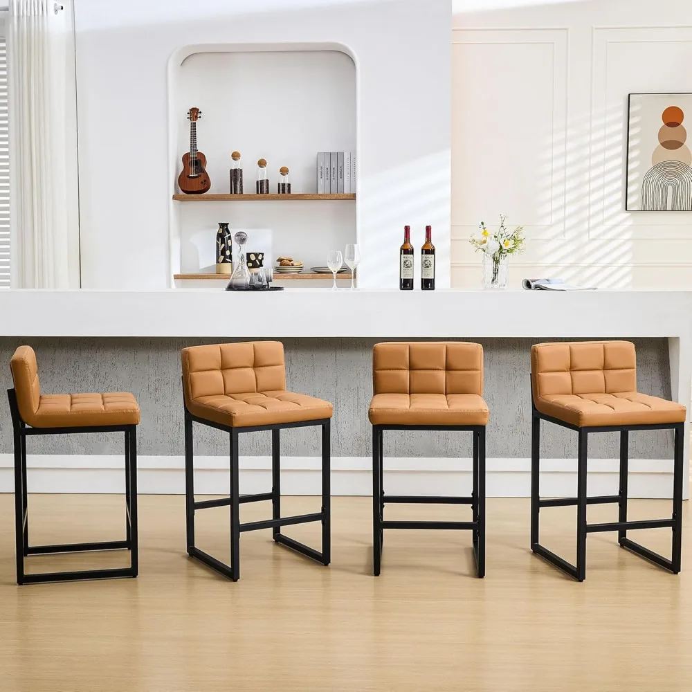 

Bar Height Stools Set of 4, PU Leather Barstools Modern Counter Stools with Back and Thickened Metal Legs, Bar Chairs
