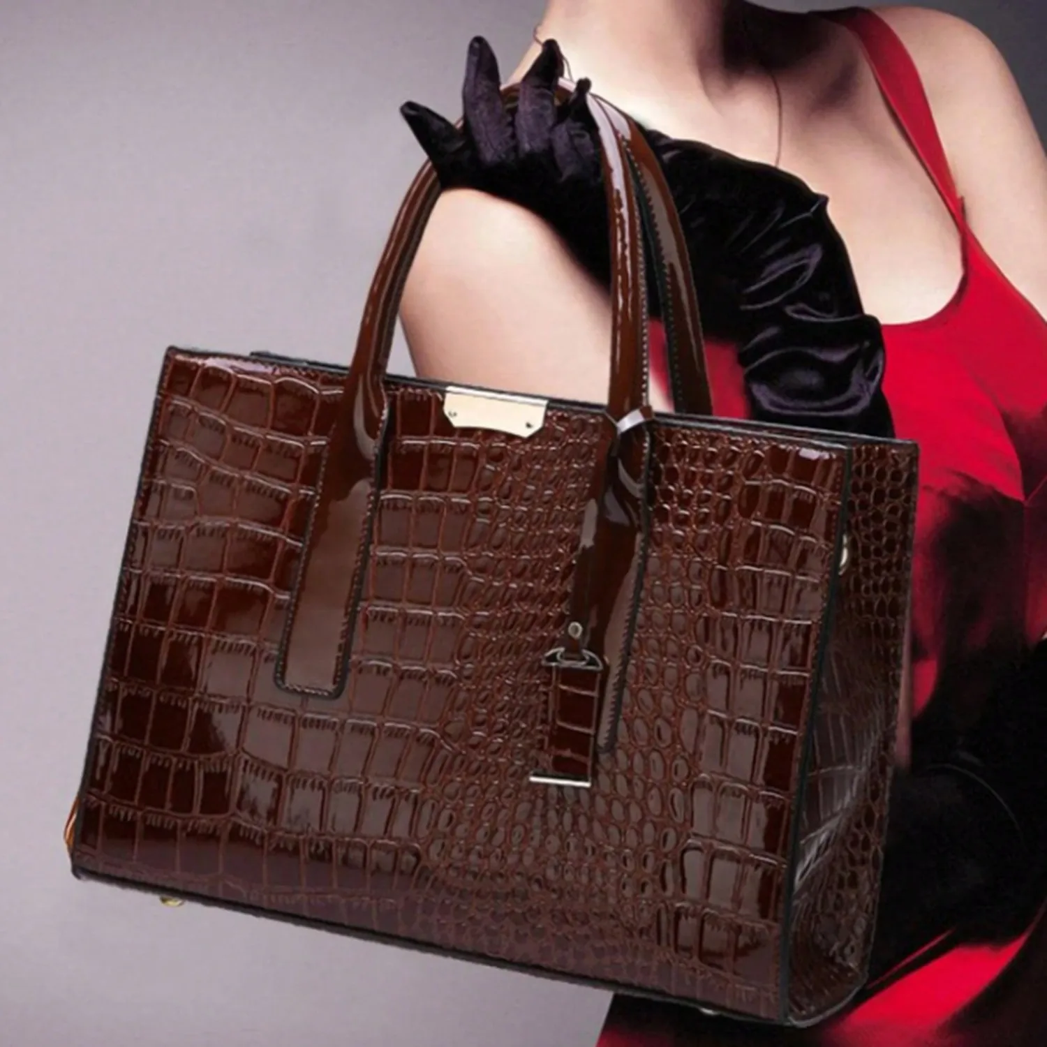 

Women's Crocodile Pattern Satchel Fashion Tote Bag Women Top-Handle Purse Shoulder Bag