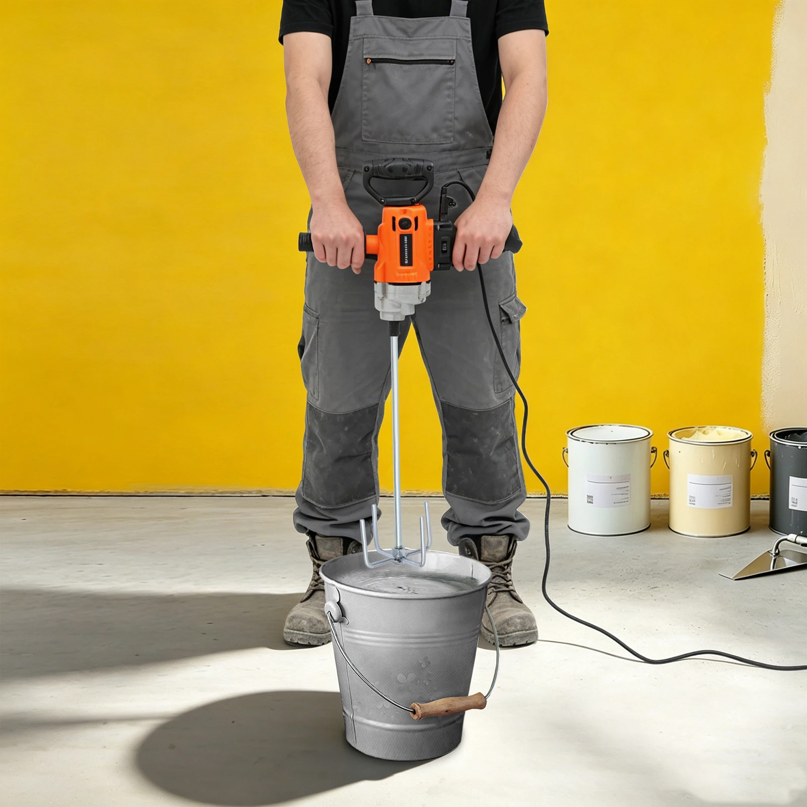 Electric Drill Mixer, Electric Mixing Drill Machine, Electric Mixer Drill with 2 Mixing Paddles for Construction Site Furniture Factory