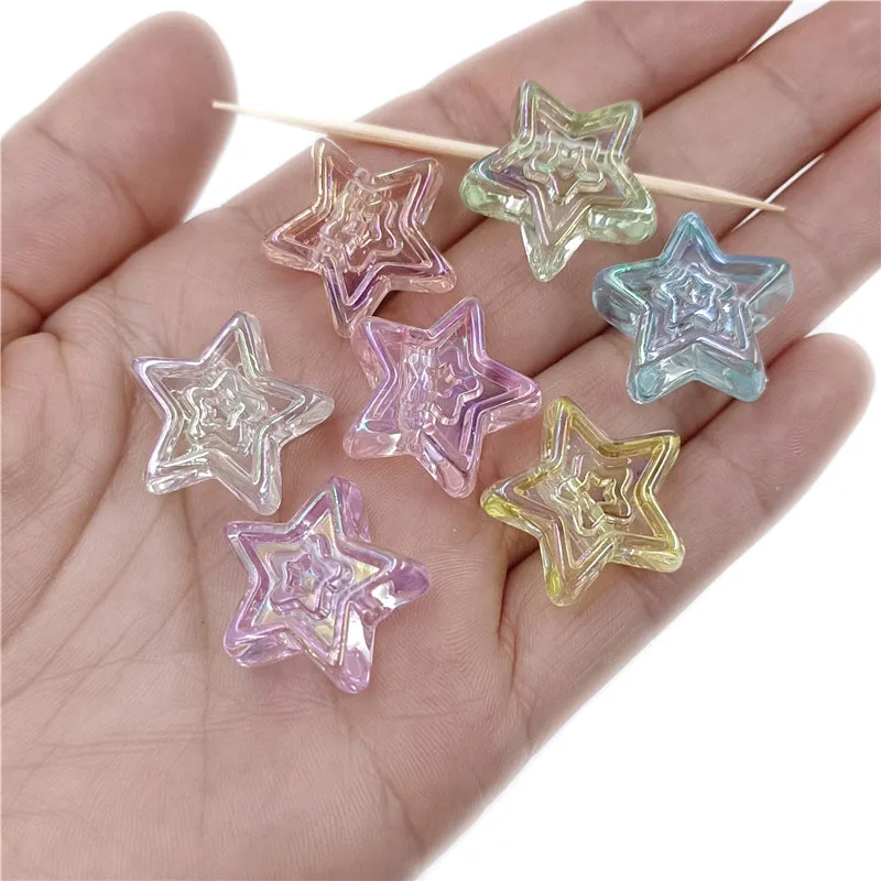 10 Uds. De cuentas grandes de pentagrama de estrella transparente de 20mm, cuentas chapadas en UV, Material DIY, pulsera, collar, accesorios de joyería, colgante