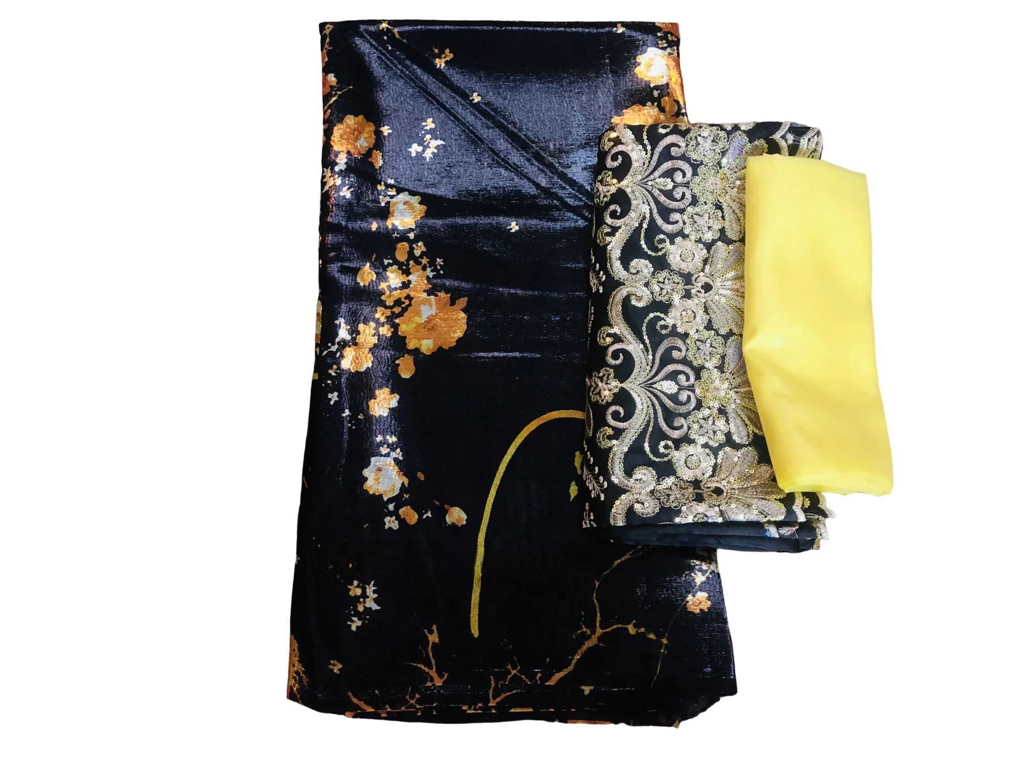 

3.65+2+2 Yards/Set New African Chiffon Print Satin Silk Fabric With George Sequins Lace For Party Lady Dress Sewing Material Sew