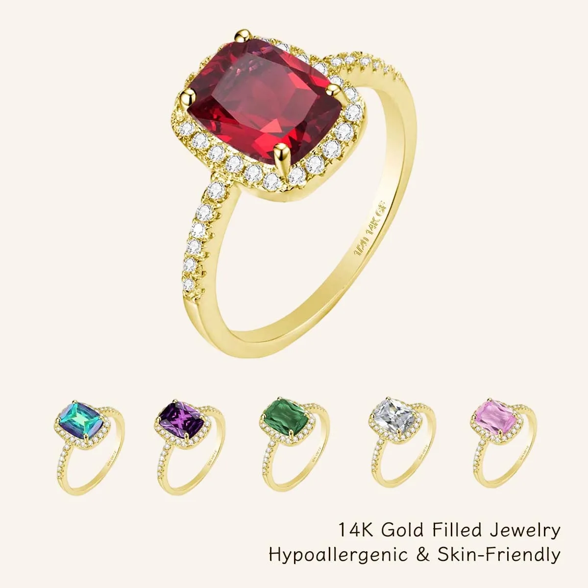 Vintage 14k Gold Filled Cocktail Rings Big Statement Blue Sapphire Colorful Gemstone Christmas Party Evening Jewelry for Women