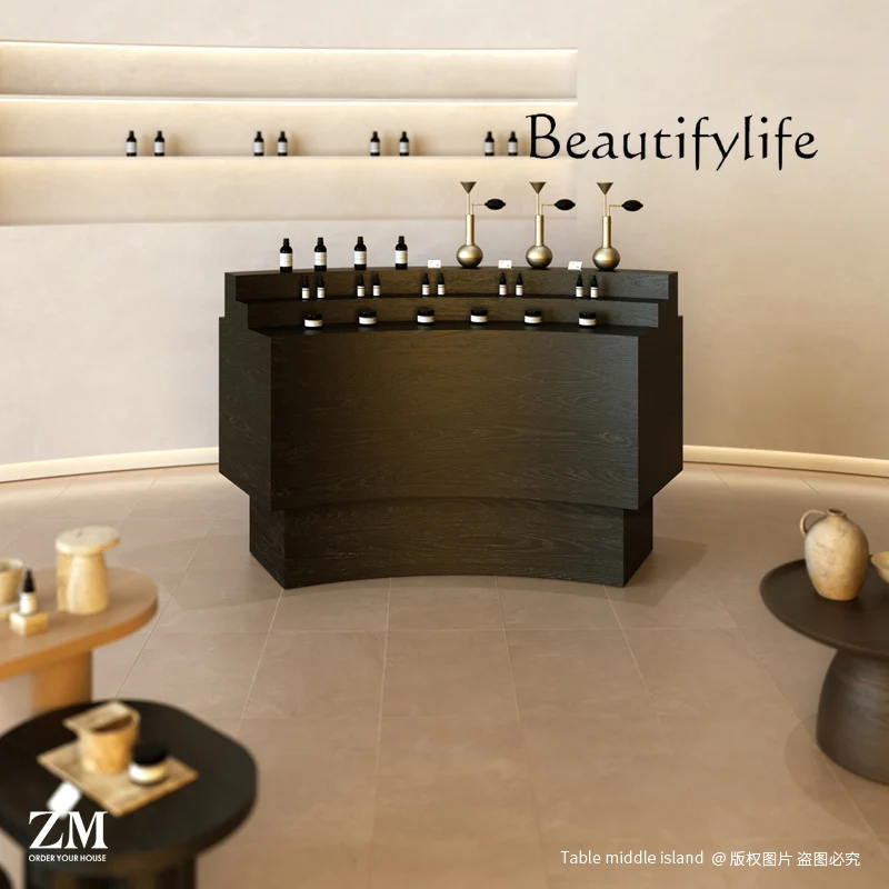 Fragrance Shop Essential Oil Aromatherapy Display Table  Side Cabinet Beauty Salon Curved Display Table Essential Oil Cabinet