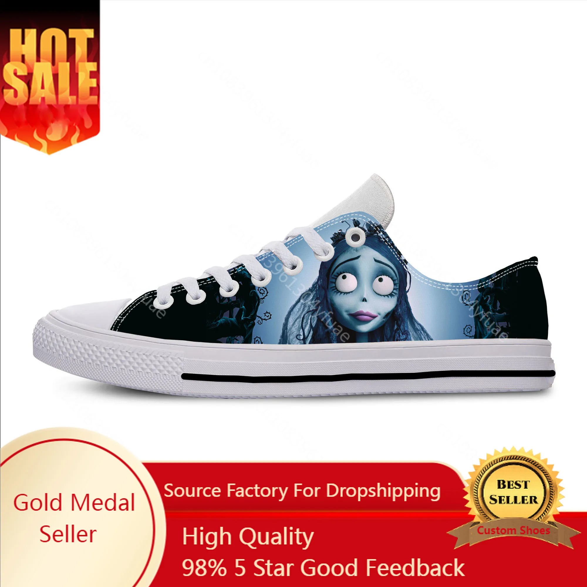 Summer Cool Anime Manga Cartoon Corpse Bride Funny Fashion Casual Cloth Shoes Sneakers Low Top Men Women Classic Board Shoes