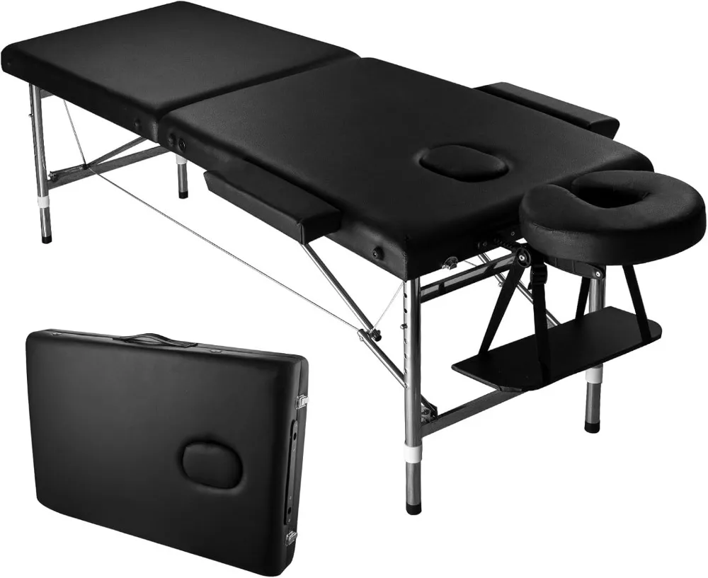 Mesa de masaje portátil, cama de masaje ajustable en altura, cama plegable para Spa, tatuaje de pestañas, esteticista, 24 "de ancho, aluminio, 2 pliegues con