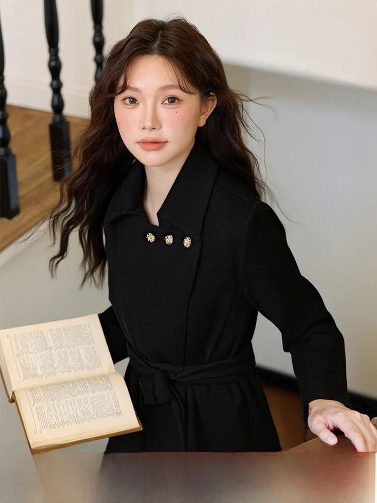 

Эффект похудения, высококачественное модное осеннее пальто средней длины для женщин больших размеров, Sli для поездок на работу, прямой крой, смесь шерсти