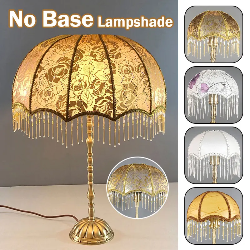 New European Vintage Lampshade Table Lamp Cover Retro Princess Rustic Bedroom Bedside Bead Lace Fabric Lamp Cover Home Decor