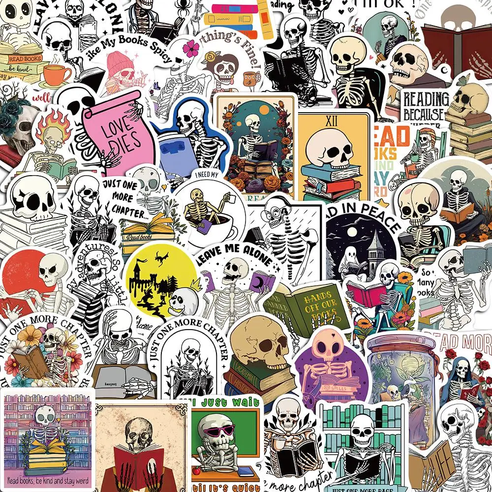 

10/50PCS Human Skeleton Cartoon For Reading Stickers Pack DIY Skateboard Motorcycle Suitcase Stationery Decals Decor Laptop Toys