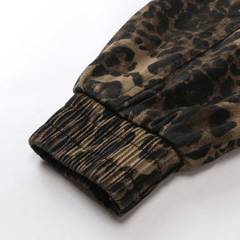 Casacos de leopardo vintage com zíper para mulheres e homens, Harajuku Streetwear, casaco Hip Hop, jaqueta curta extragrande, Outwear, 2024