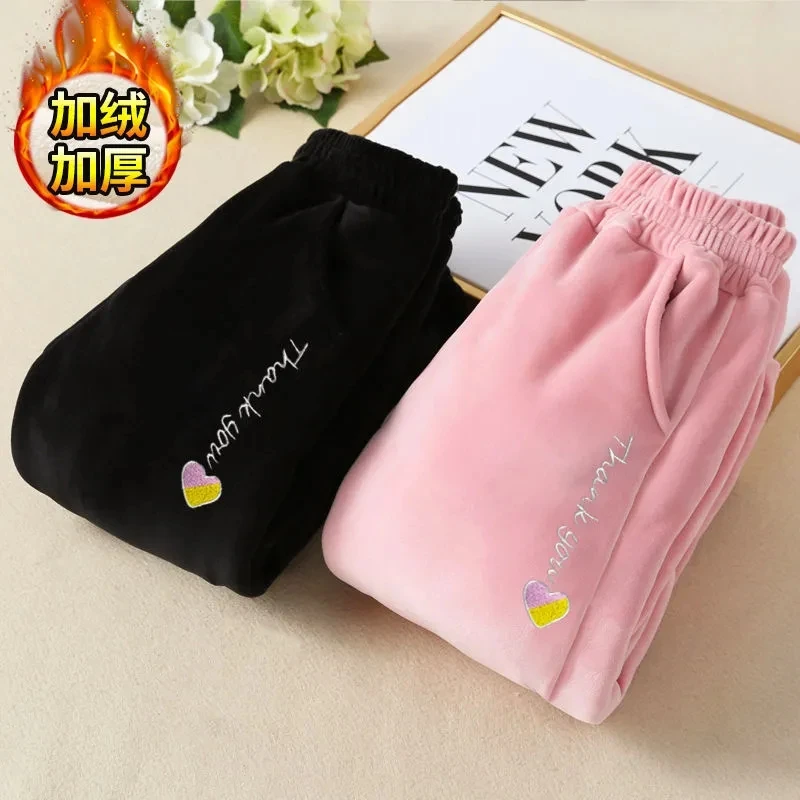 Winter Thicken Velvet Girls Sweatpants Plush Lined Elastic Waist Children Spodnie Warm Kids Jogger Pants Snow Wear Pantalones