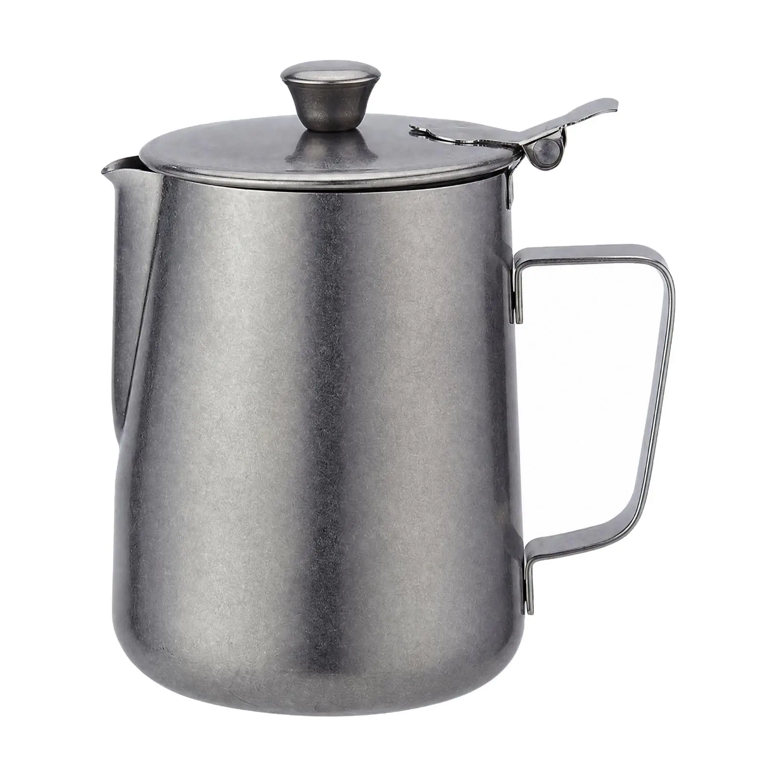304 Steel Coffee Pitcher with Knob Lid for Frothing Milk and Pouring Hot Beverages