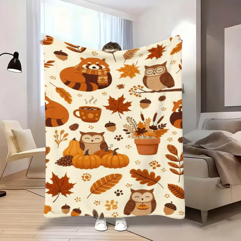 Red Panda Owl Autumn Leaf Fall Throw Blanket Guest Quarters Patio Soft Blanket Sunroom Nook Living Room Lounge Bedroom Den gift