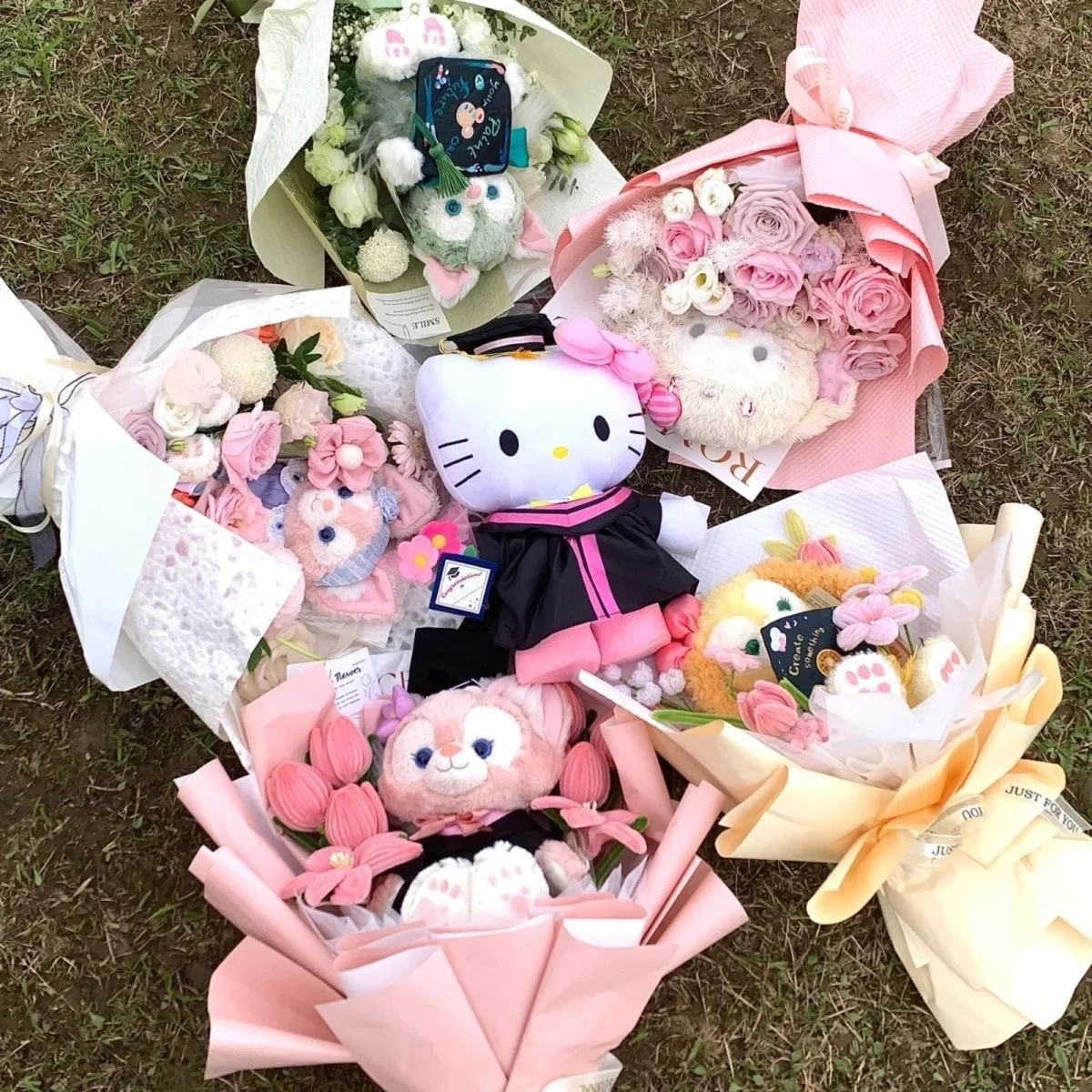 

Hello Kitty Anime Graduation Plush Cinnamoroll My Melody Kuromi Plushie Doll Soft Pillow Tuffed Animals Graduation Gifts