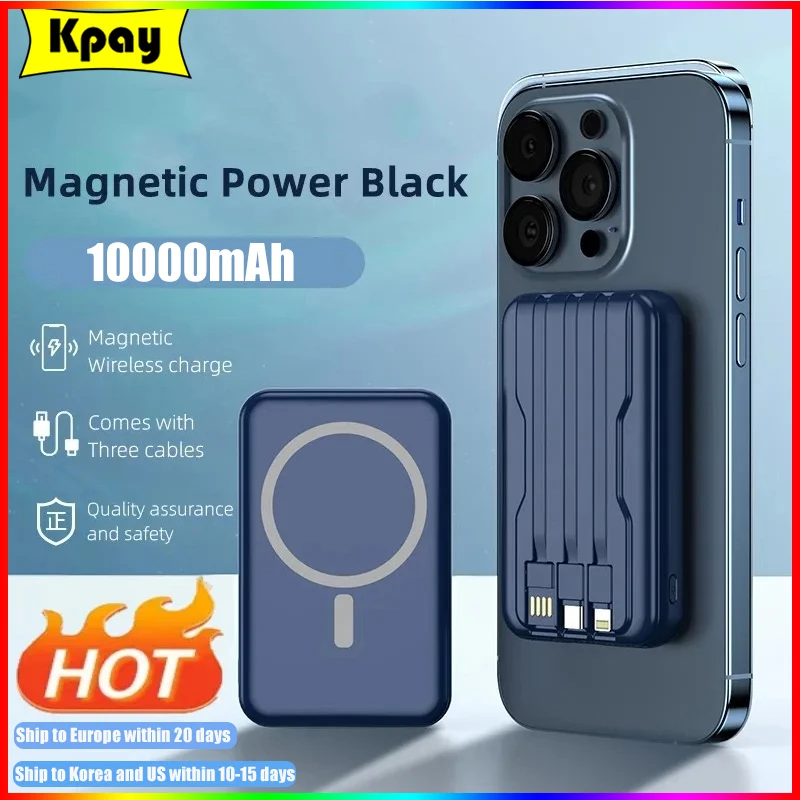 

10000mAh Macsafe Power Bank Magnetic Wireless Fast Charger for iPhone 14 13 Samsung Xiaomi Built in Cable Portable Spare Battery