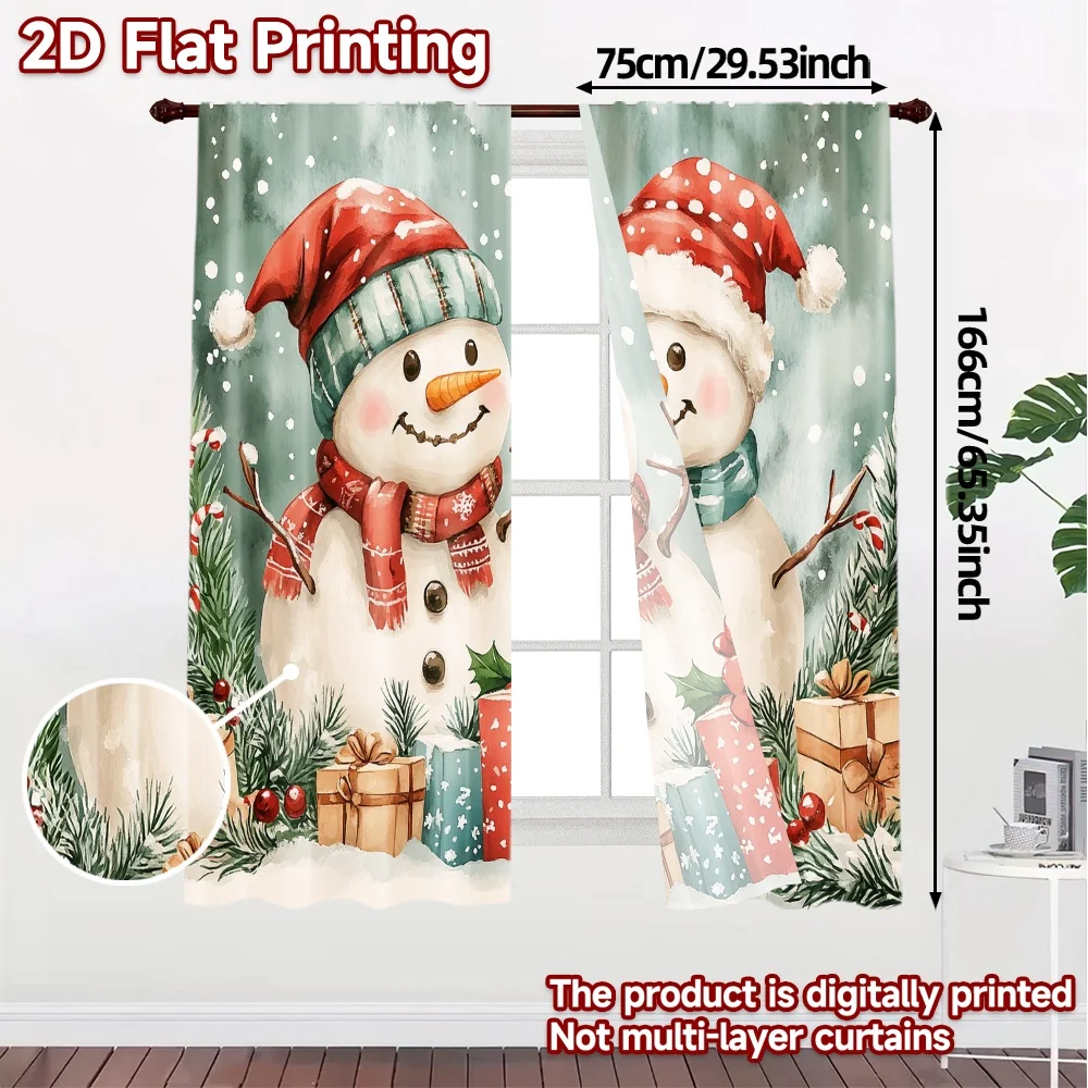 2pcs,Curtains Cute Snowmen Christmas Holiday_b (3) Popular Contemporary Curtains Durable Polyester Curtains Art Deco Festive