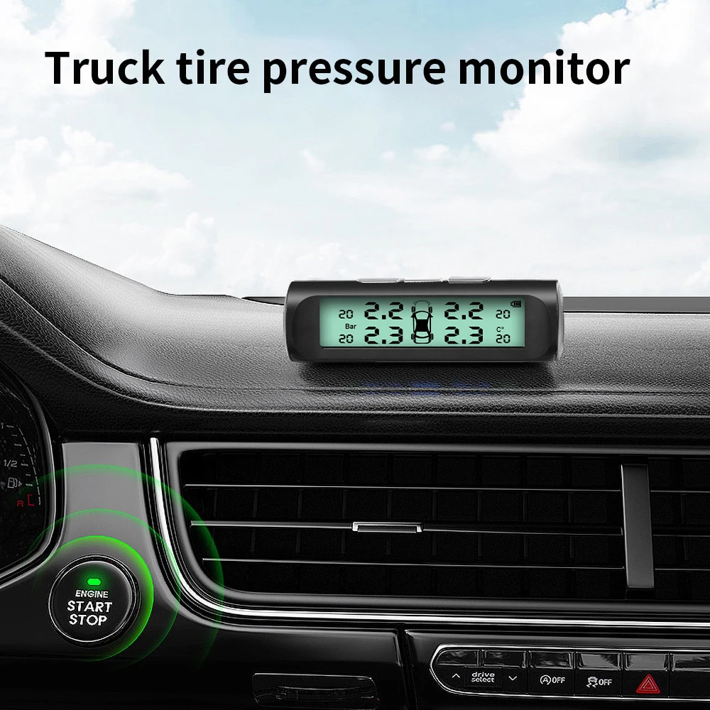 Solar USB Charging TPMS Car Tire Pressure Alarm Digital Display 4 External Sensors Waterproof Tire Pressure Temperature Warning