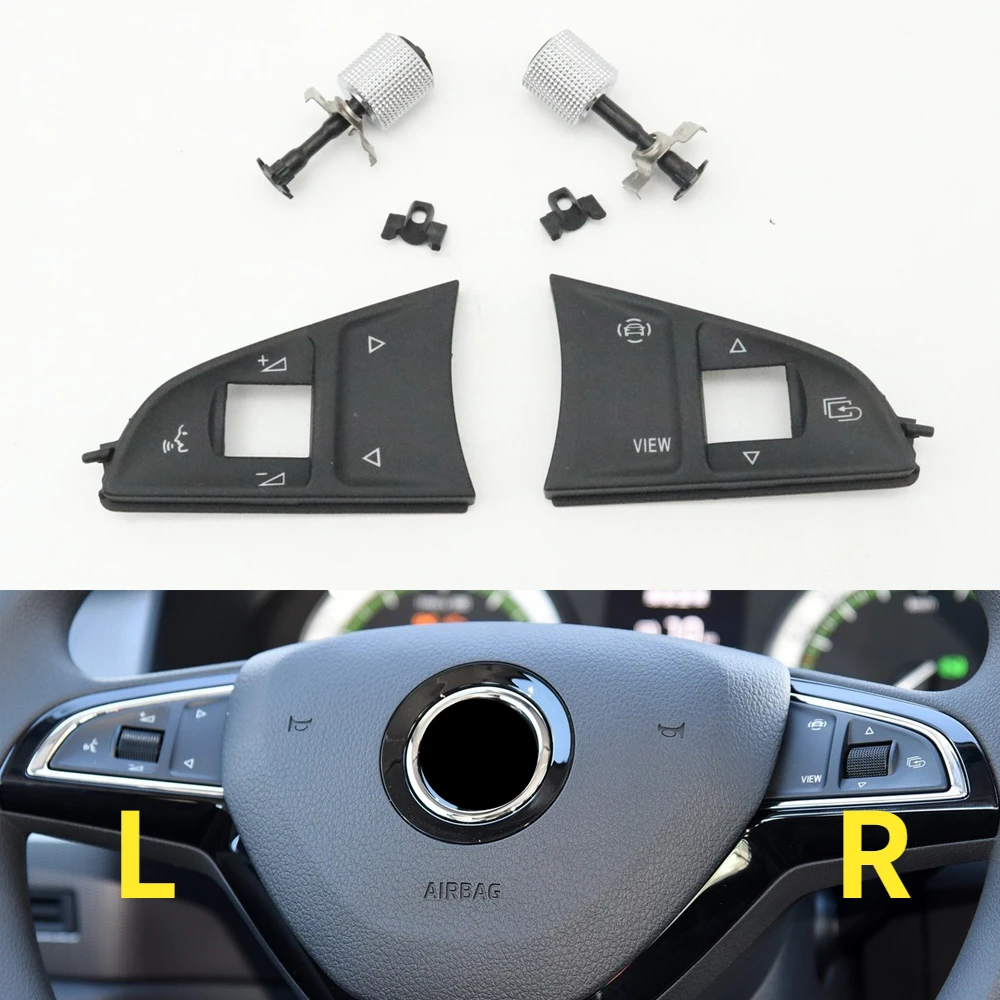 

For Skoda Superb III Octavia A7 Karoq Kodiaq Fabia Scala Rapid Car Steering Wheel Silver Trim Roller Switch Button Cover Lid