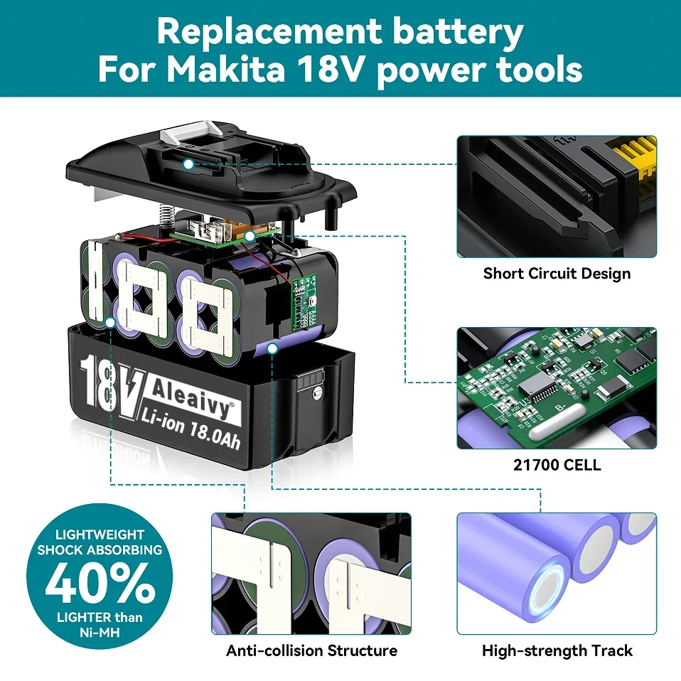 For Makita 18V Battery 12Ah 18Ah Lithium Battery Compatible For Makita BL1830 BL150B BL1860B Battery Hammer Drill Power Tools