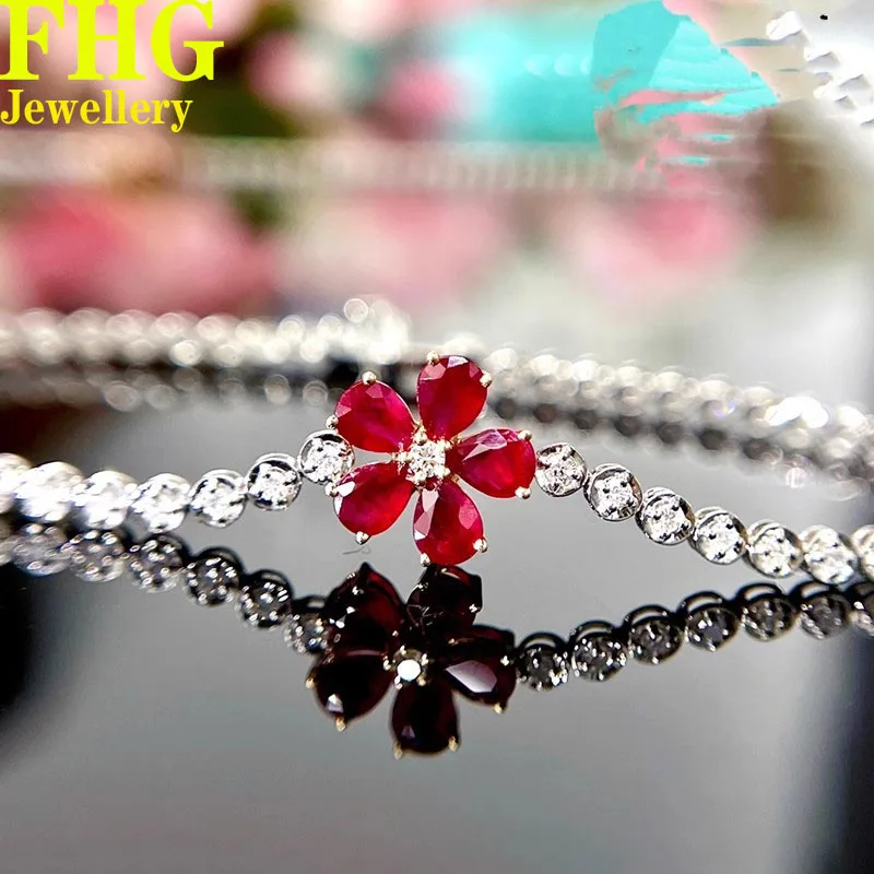 18K Au750 White Gold CVD Diamond 0.8 Carat and Lab Ruby 1.4Ct Bracelet Wedding Party Engagement Anniversary Fashion Elegant