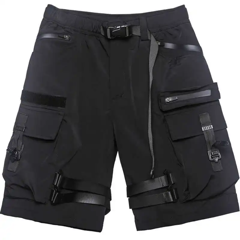 Techwear cargo shorts for men, multi-pocket paratrooper pants, loose-fitting athletic three-quarter-length trendy mid-length