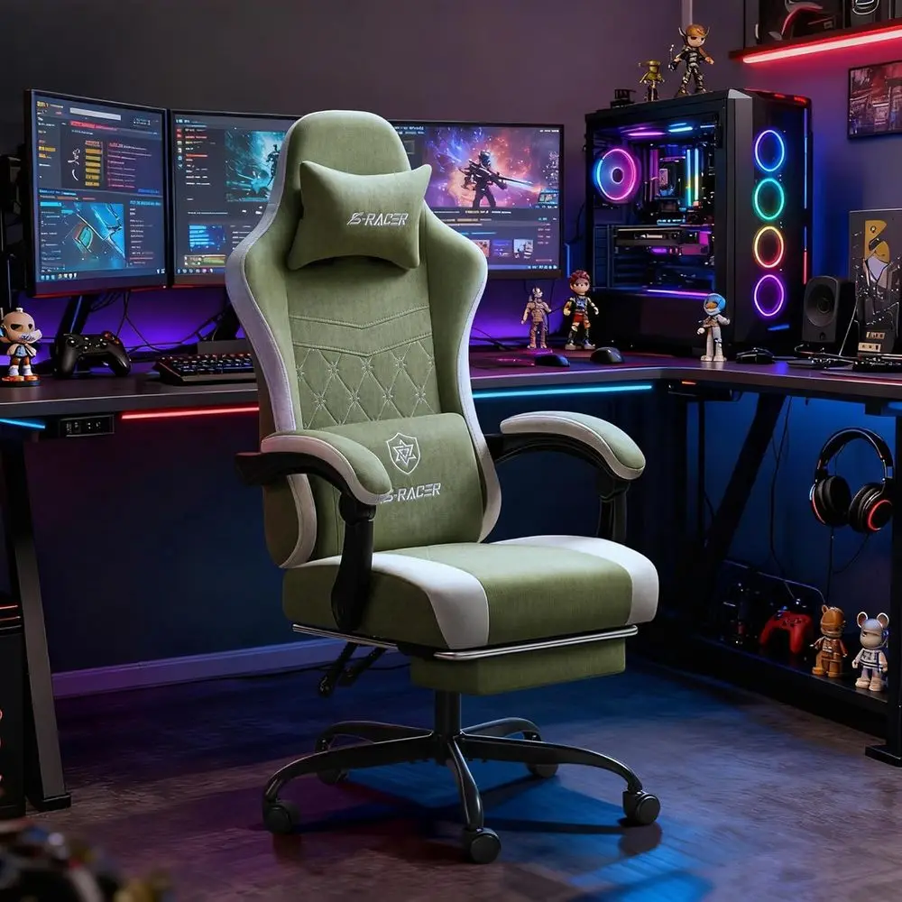 Gaming Chair with Massage & ootrest, Ergonomic Computer Oice Chair, High-Back Racing Style Reclining Chair with Adjustable Lumba