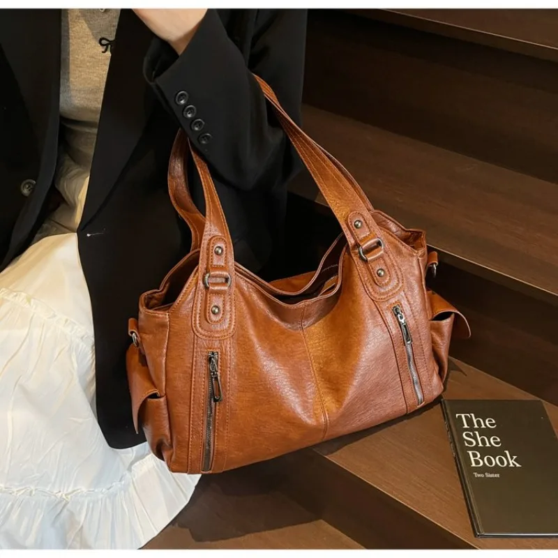 

Fashionable Trendy Solid Color Commuter Bag Diaper Bag Casual Simple Leather Shoulder Purse For Ladies Luxury Brand