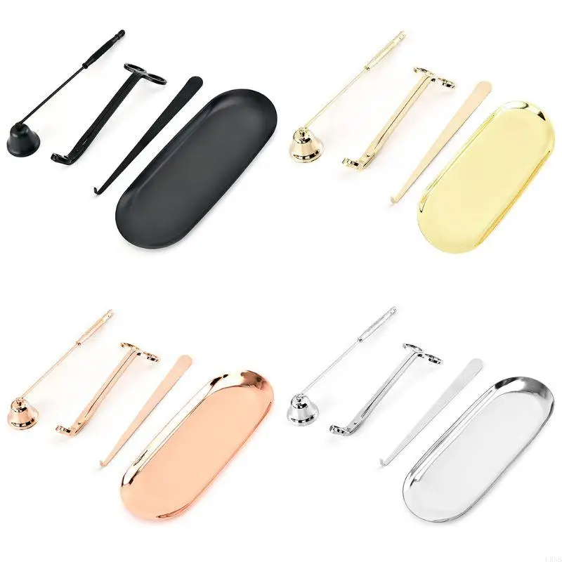 

L9NB 4 Pcs Accessory Set Snuffer Wick Trimmer Dipper Tray Plate Scissor Cutter