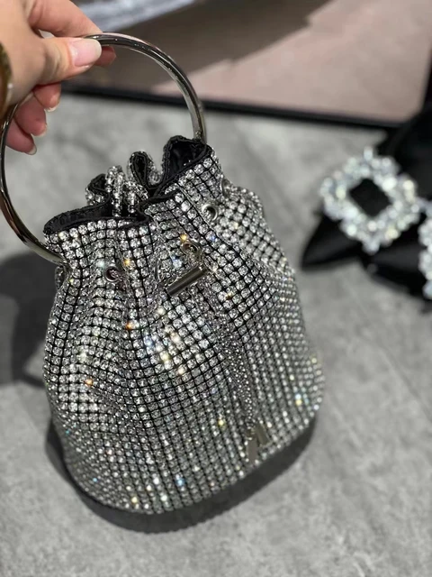 Luxury buy Rhinestoned Bucket Bag - Gold Rhinestone Bucket Bag