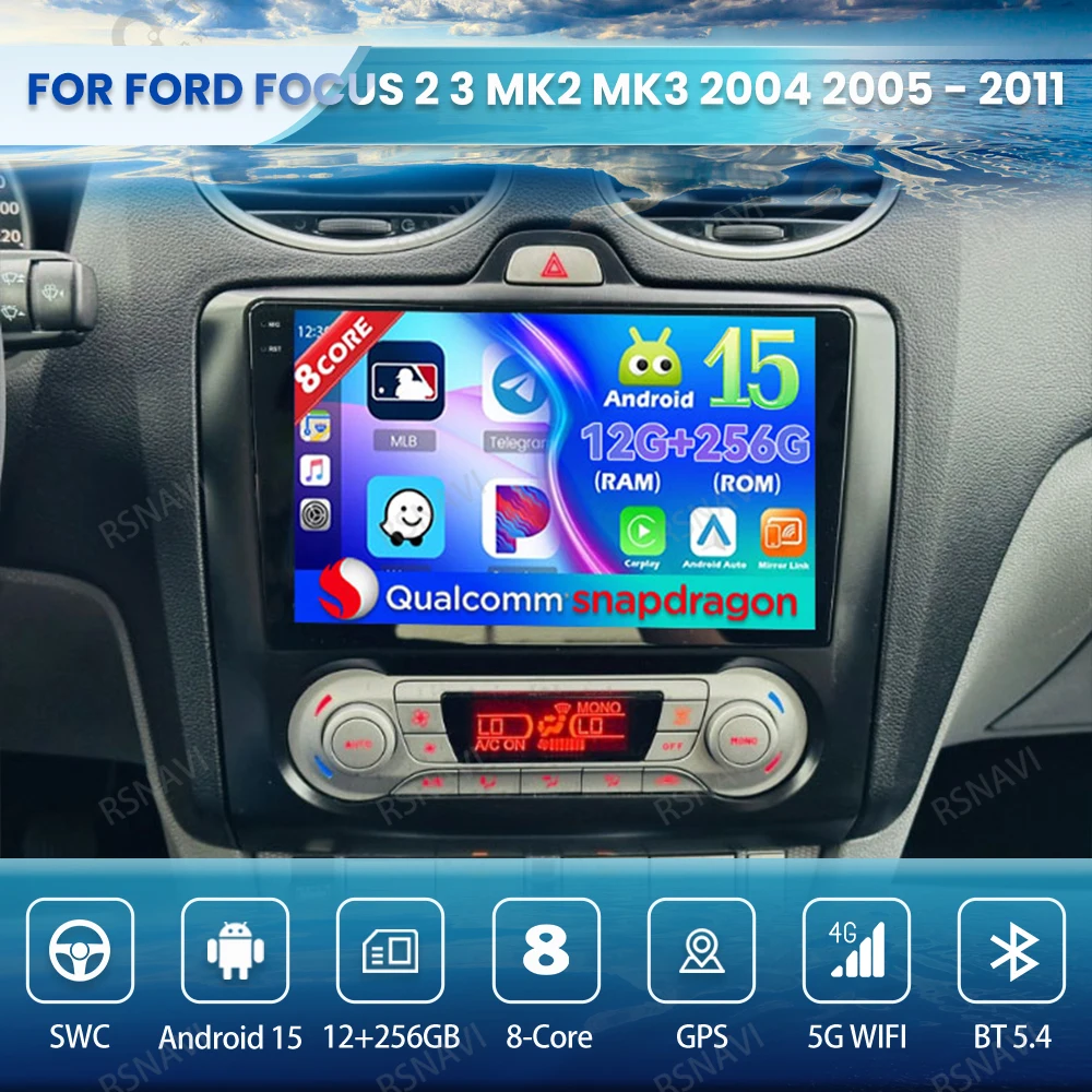 

Android 15 Car Radio For Ford Focus 2 3 Mk2 Mk3 2004 2005 - 2011 GPS BT 4G LTE Viedo Player DSP Multimedia QLED DVD Navigation
