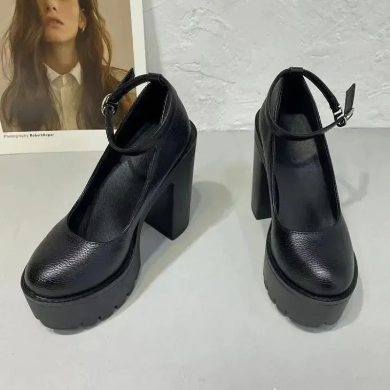 2024 Spring Autumn Casual High-heeled Shoes Sexy Ruslana Korshunova Thick Heels Platform Pumps Black White Size 41 Mujer