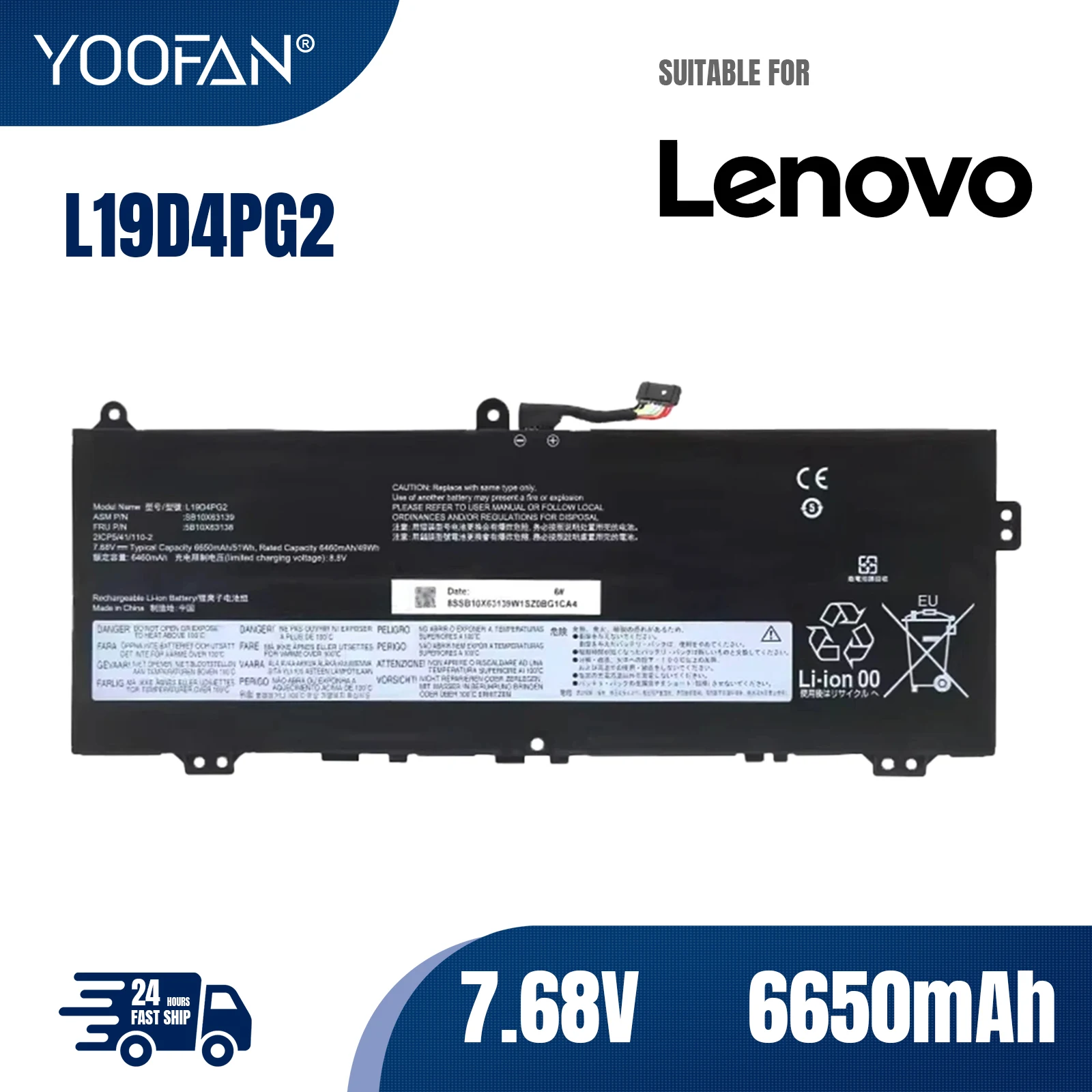 YOOFAN batería para Lenovo ThinkPad C13, 7,68 V, 51WH, L19D4PG2, YOGA GEN 1, Chromebook IdeaPad FLEX 5, L19M4PG2, L19L4PG2