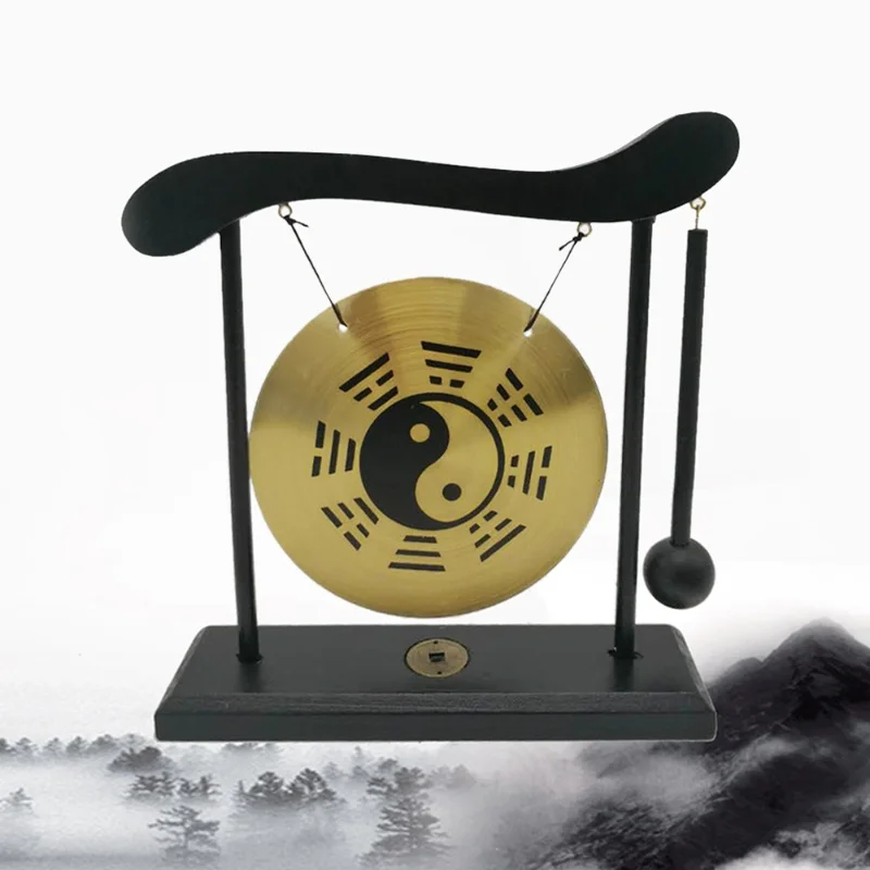 Mini Desktop Gong Table Wind Chime Percussion Instruments With Mallet For Home Decor Housewarming Gift - Dragon With Taiji