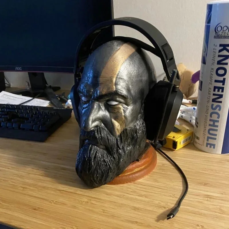 Game Gods Of Wars Role Kratos Head Statue Headphone Bracket Headset Rack Holder Support Ornament Figure Headphone Stand Decor