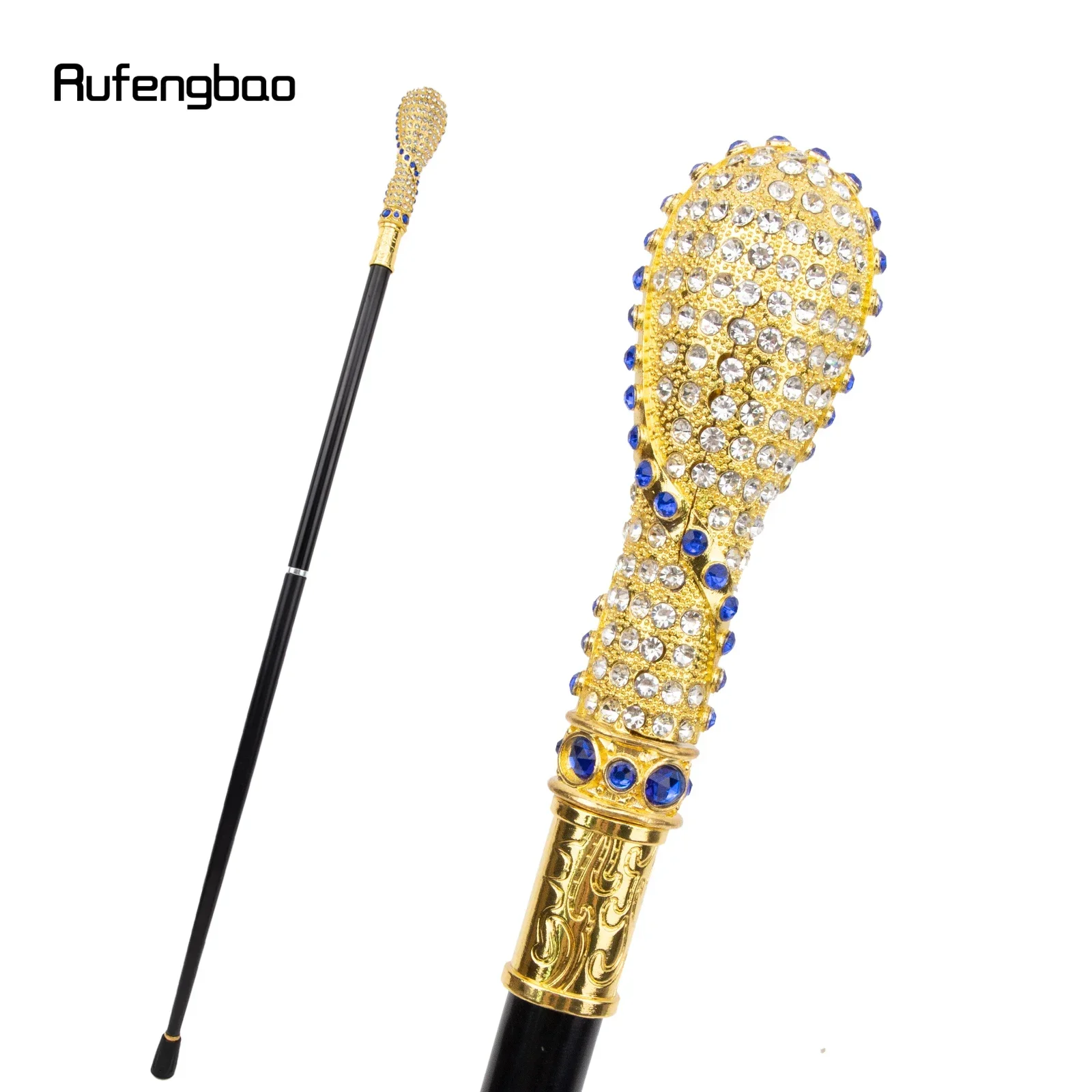 

Golden Blue Artificial Diamond Stick Decorative Cospaly Vintage Party Walking Cane Halloween Crosier 93cm Performance Stage Cane