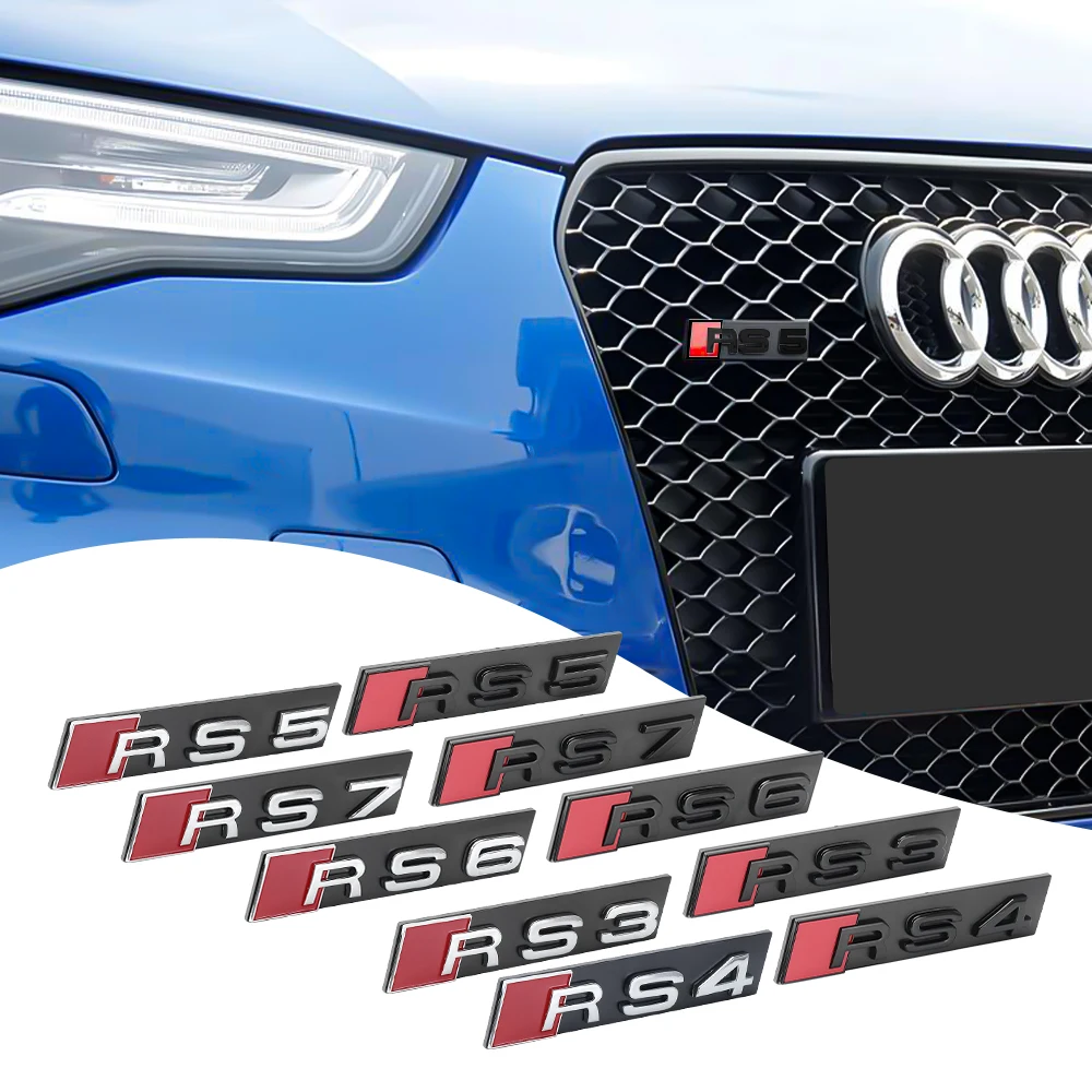 3D ABS хром черный логотип RS3 RS4 RS5 RS6 RS7 RS8 эмблема автомобильной передней решетки бейдж для Audi S3 S4 S5 S6 S7 S8 SQ3 SQ5 SQ7 SQ8 W12 V8