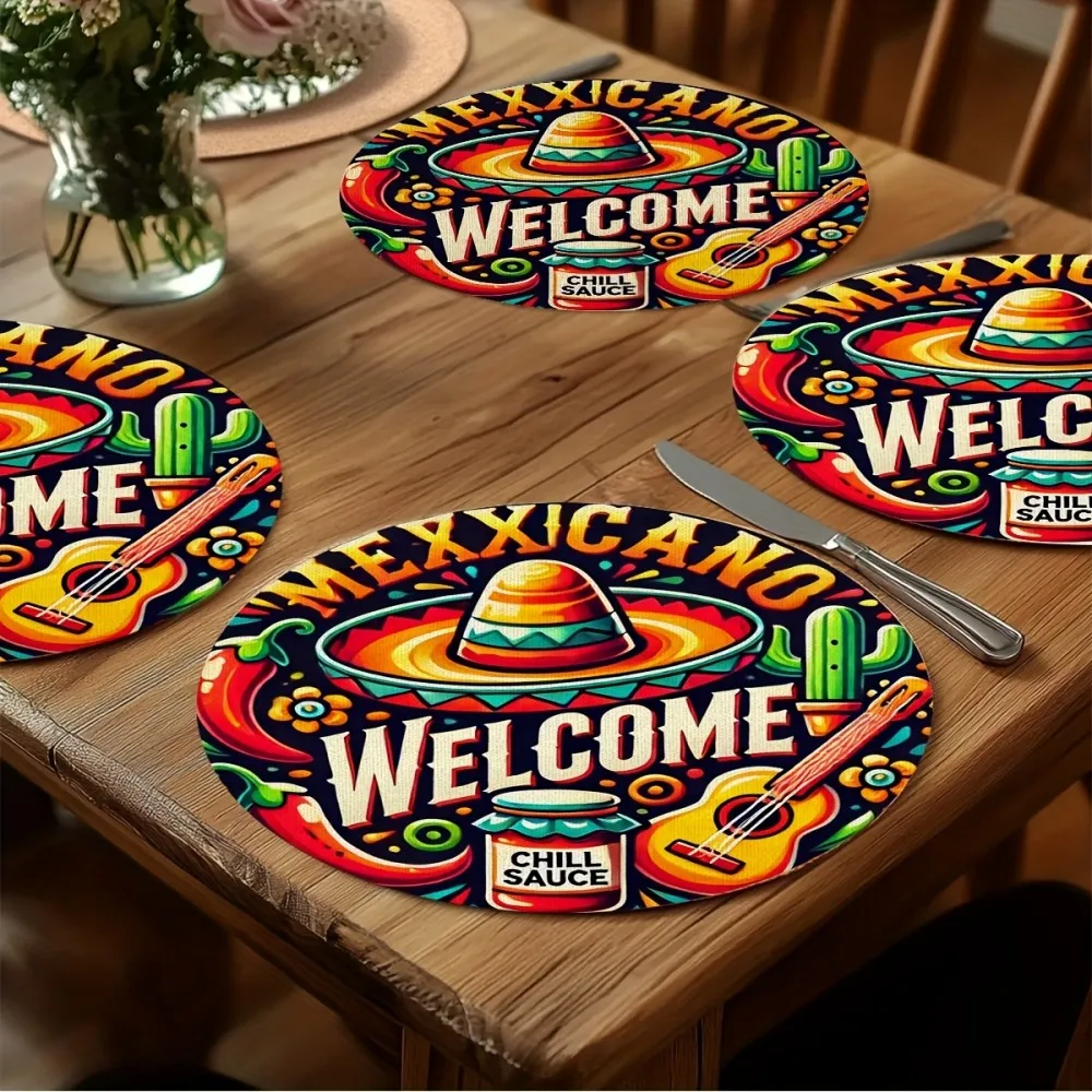 

VIKAMA 4-Piece Mexican Cultural Theme Placemat Set Durable and Washable Table Mats Perfect for Holiday Celebrations and Parties