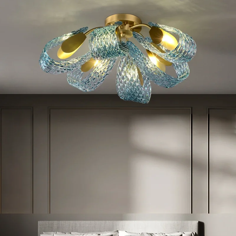 

Modern Luxury Hanging Lamp LED for Living Room Hotel Bedroom Cafe Restaurant Art Decoration Gold Copper Glass Ceiling Chandelier