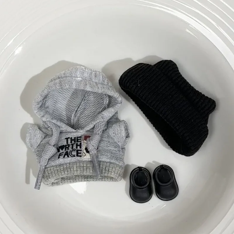 Für Mini Labubu 4,0 Plüsch Puppe Motorrad Trendy Mode Kleidung Schwarz Leder Jacke Set Coole Motorrad Zubehör